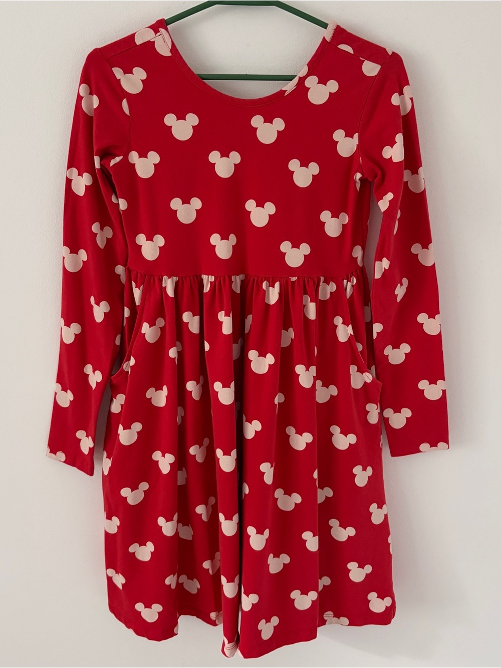 Hanna Andersson Disney Girls 12 Mickey Mouse Red Long Sleeve Pocket Dress*O27